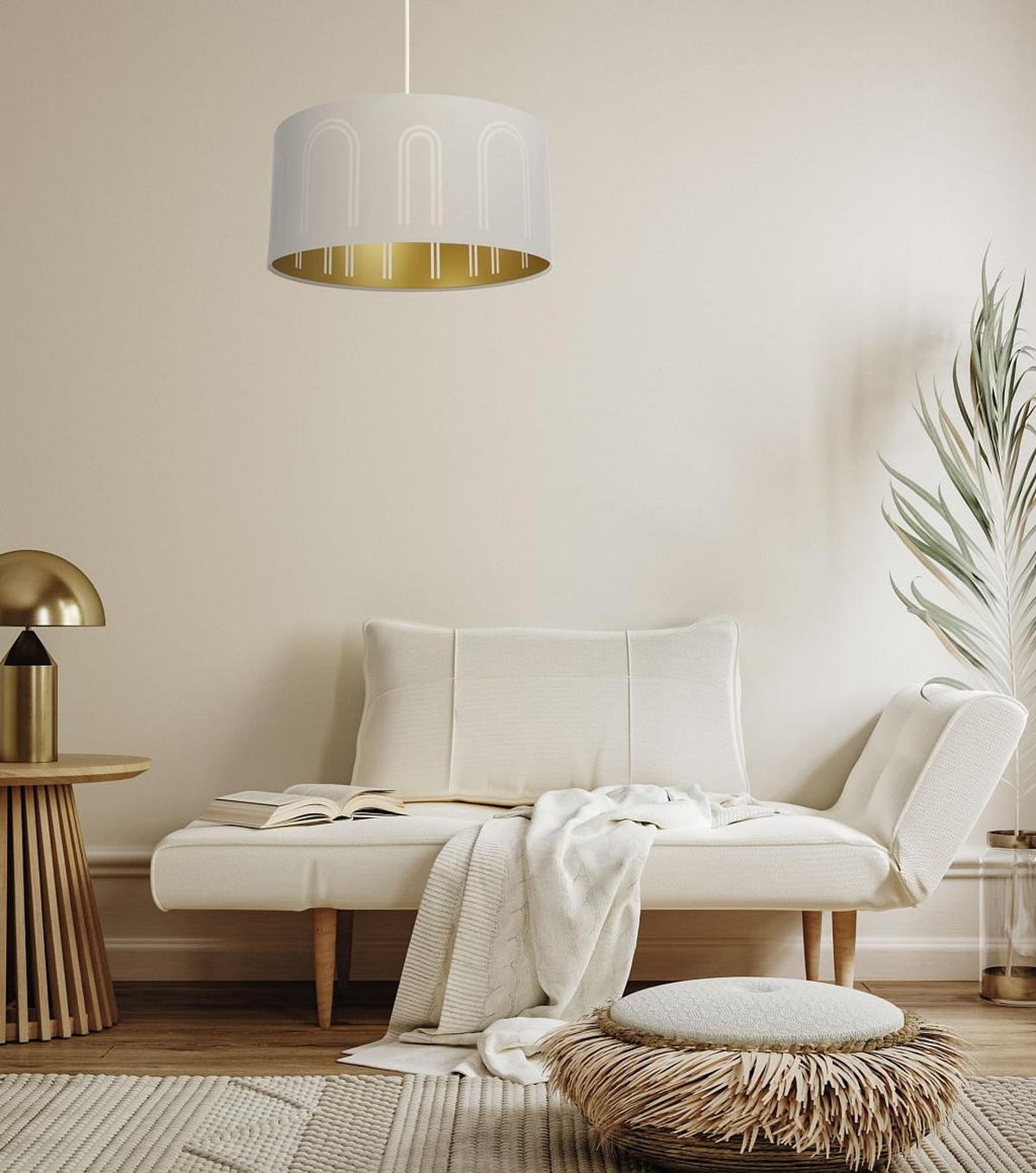 HÄNGELEUCHTE Gold 60/100 cm - Beige/Goldfarben, Kunststoff (30/0.8/100cm) - ONZENO