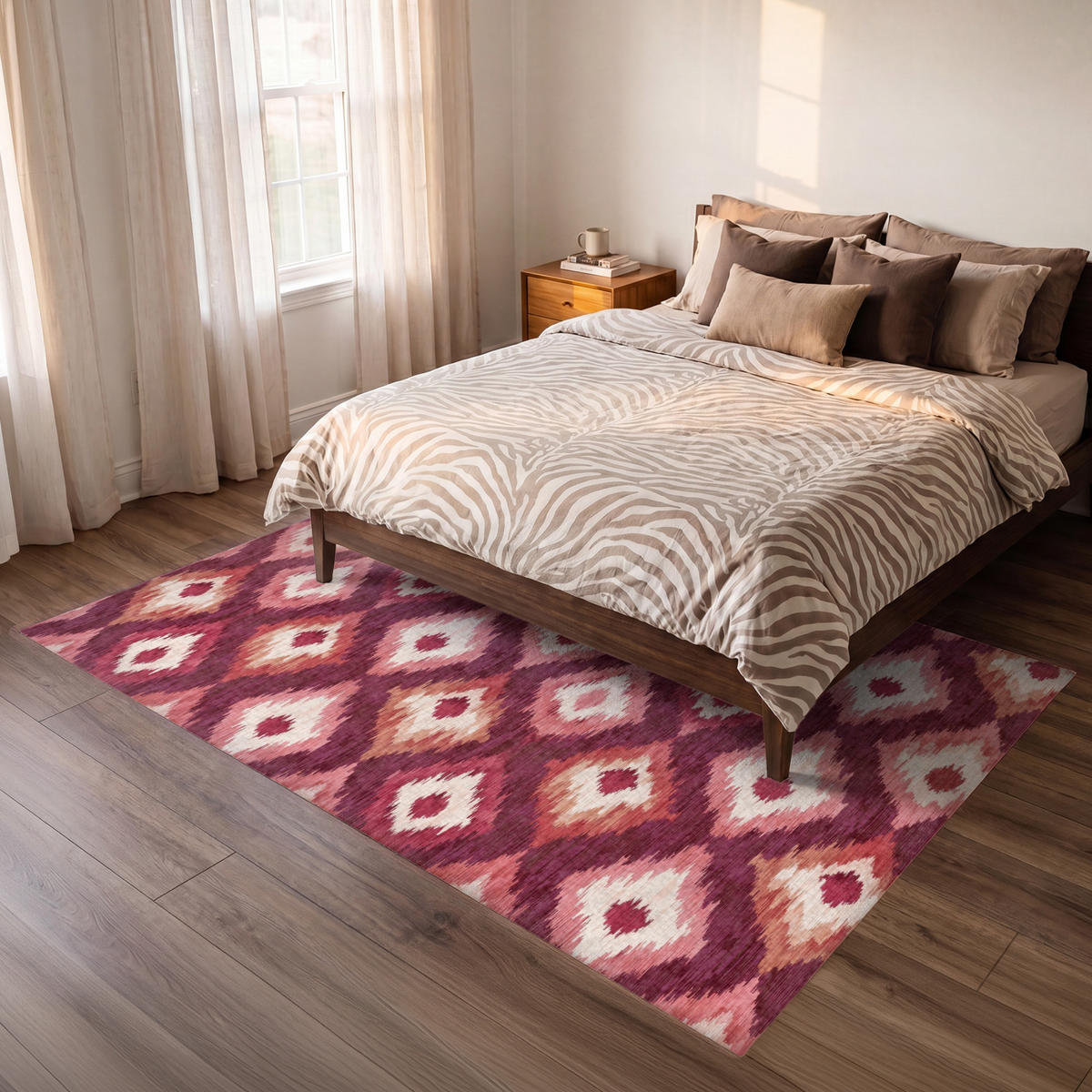 KOBERCE - Diamantové tvary - Ružová - Vzor - Textúra - 230x150 cm - bordová, textil/plast (230/0.4cm) - OnlyWow