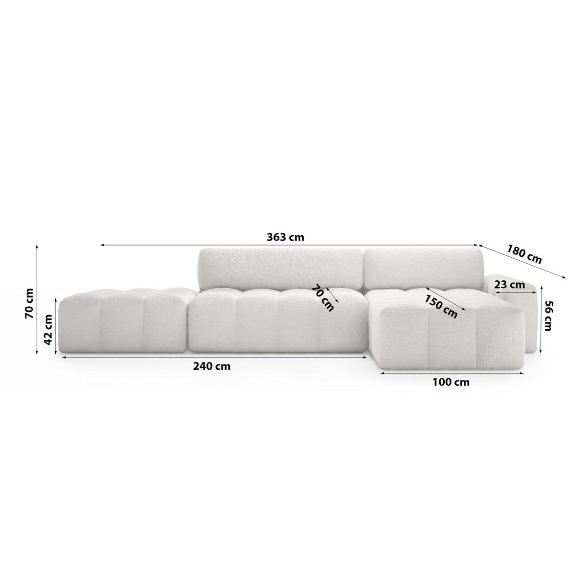 ECKSOFA mit Schlaffunktion Liptitz La, Hellgrau - Hellgrau, Textil (100/363cm) - Fedve