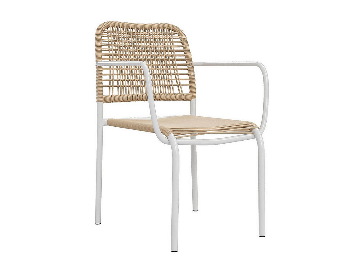 GARTENESSGRUPPE im Set - 2 Personen - Metall - Beige, Weiß - - Beige/Weiß, Metall - Vente-Unique
