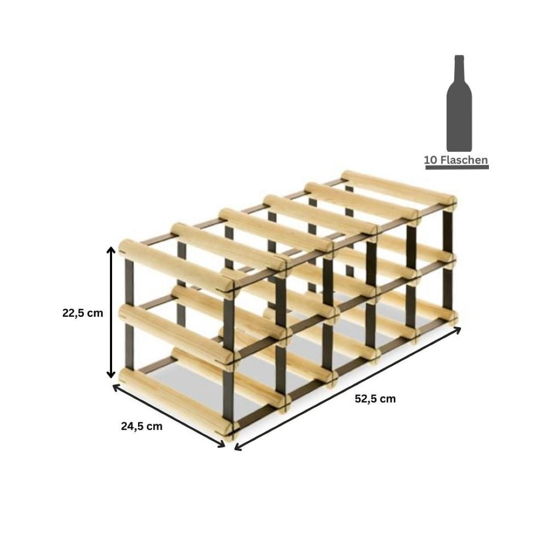 WEINREGAL Vinotega Mod Metal 22,5x52,5x24,5 cm 5x2 Flaschen Massives Kiefernholz Braun Geölt - Braun, Holz (52.5/22.5/24.5cm) - PROREGAL