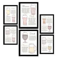 POSTER Set Mit 6 Ästhetisches Bier Größe A3 & A4 Schwarzer Rahmen - Schwarz, Papier (29.7/1cm) - Nacnic