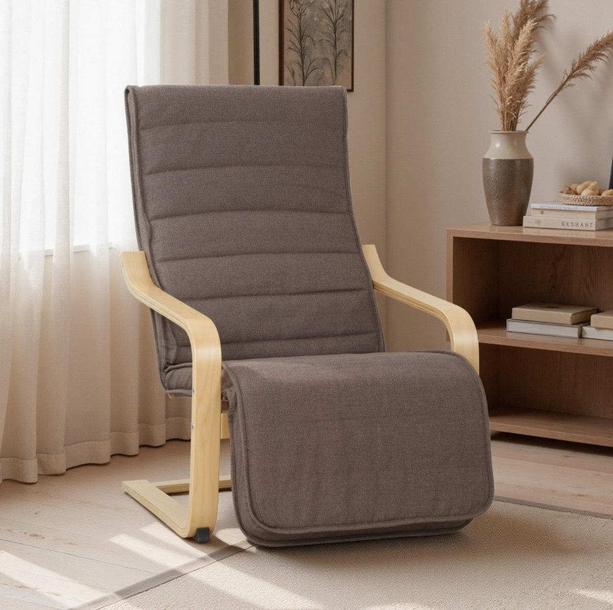 RELAXSESSEL in Braun 94x66,5x100 cm mit 5-fach verstellbarer Beinstütze und Birkenholzrahmen - Braun, Textil (66.5/100/94cm) - IVMEU