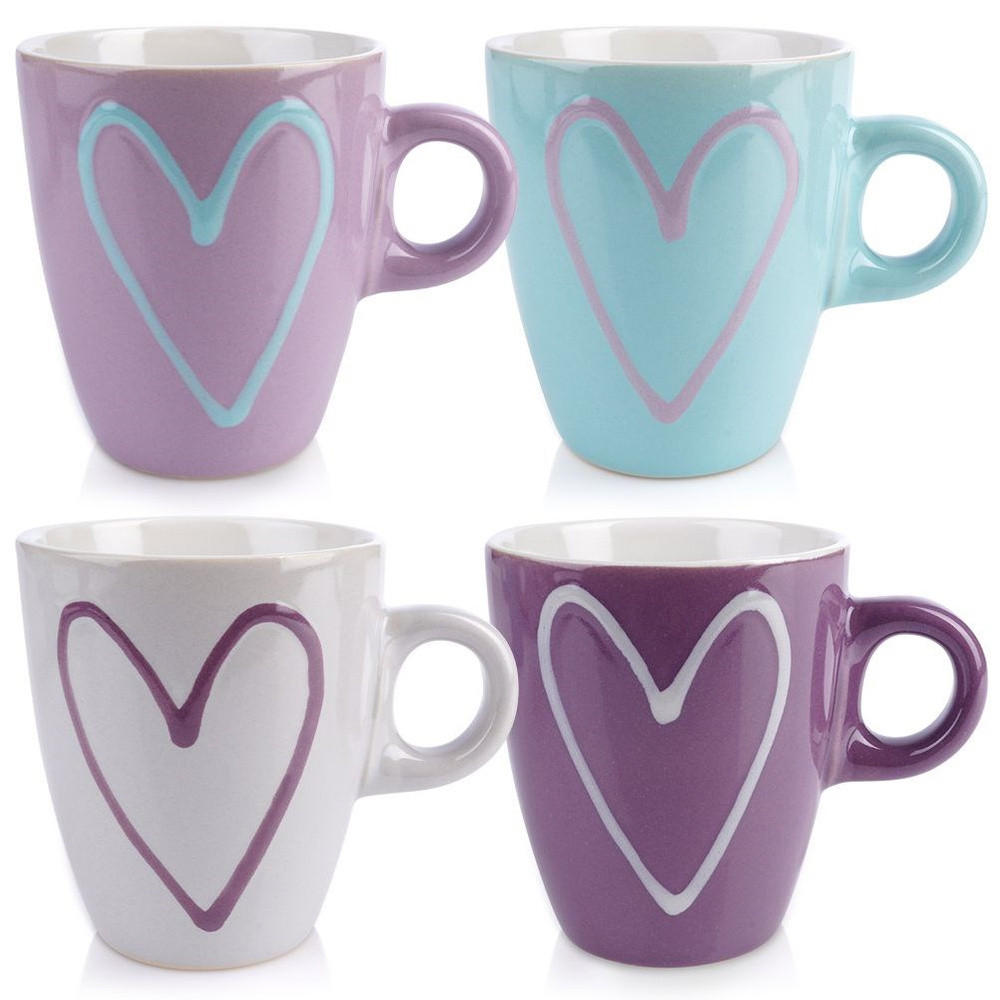KERAMIKBECHER-SET HERZ, Keramik, bunt, 4 Stk., 210 ml - Pink, Keramik (0.21L) - Orion 