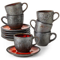 KAFFEETASSE PRIMA, mit Untertasse, 6-tlg, Rot - Rot, Keramik (11/7/9cm) - KONSIMO®