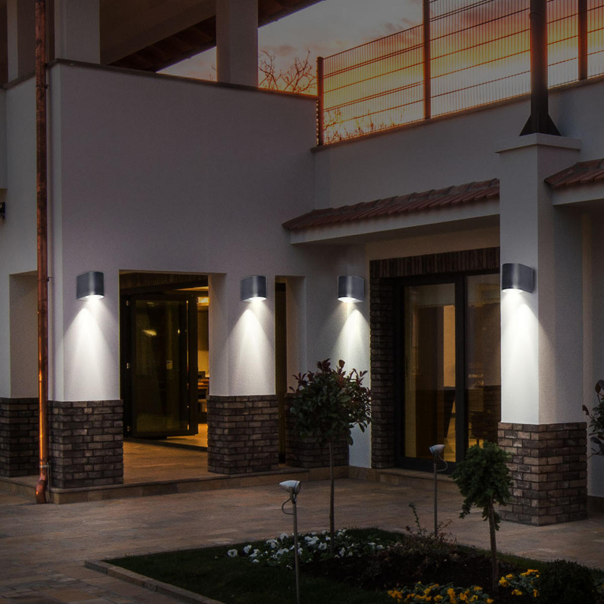 LED AUSSEN-WANDLEUCHTE Schwarz gebürstet 4er Set - Schwarz, Glas (7/8/9.4cm)