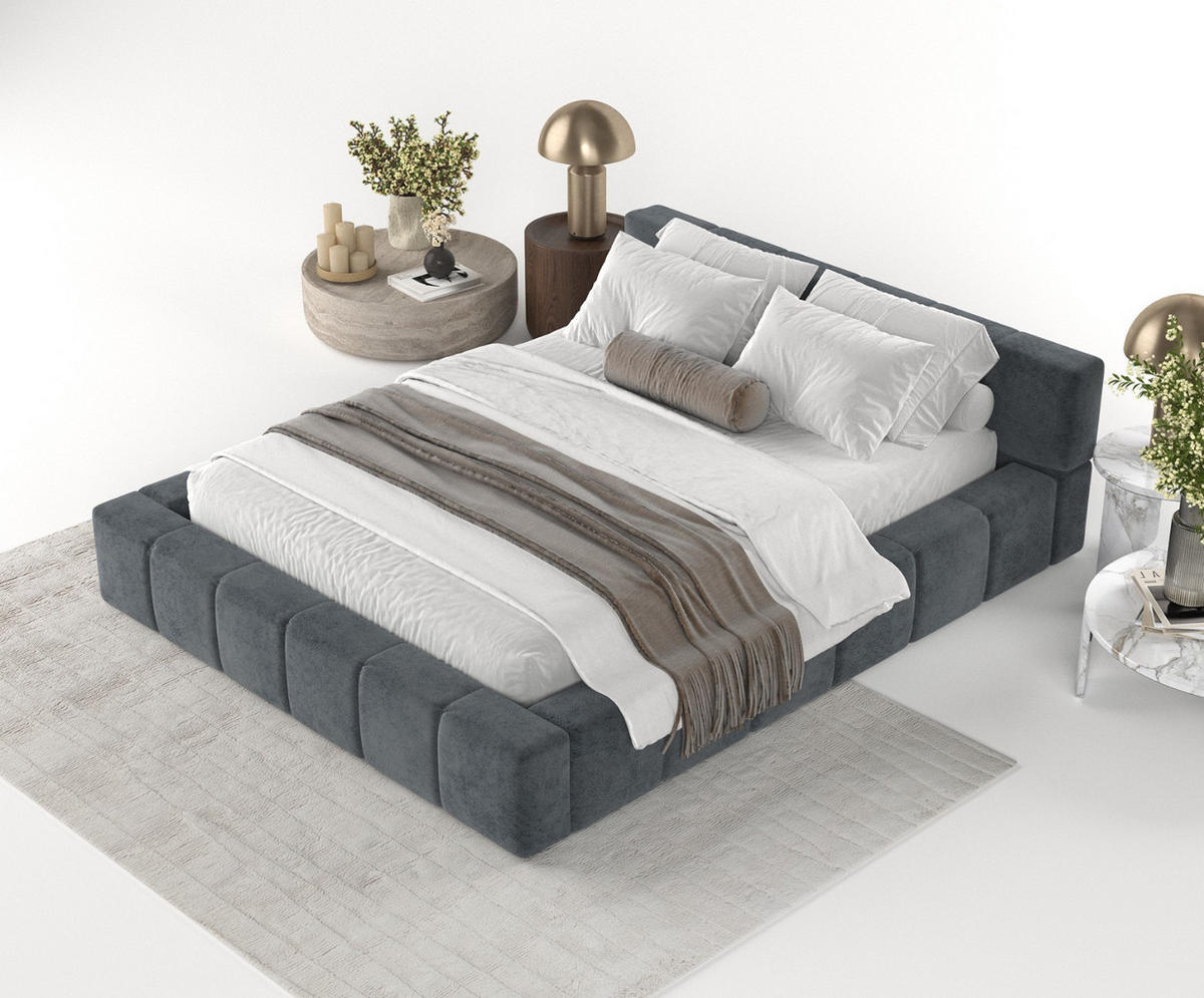 POLSTERBETT Milos mit Stauraum 180/200 cm Anthrazit im Terra NW Stoff - Anthrazit/Schwarz, Holz/Holzwerkstoff (180/200cm) - AltaBeds