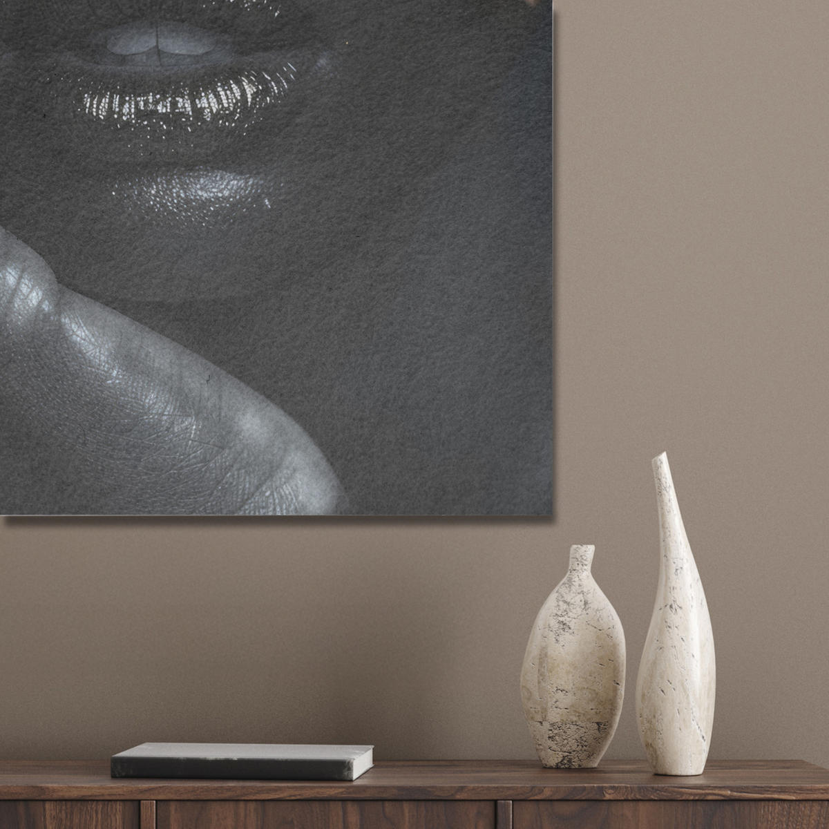 AKUSTIKBILD Frau - Gold - Porträt - Schwarz-Weiß - Luxus Wanddeko 60x90 cm - Hellblau, Kunststoff (60/90/0.9cm) - MuchoWow