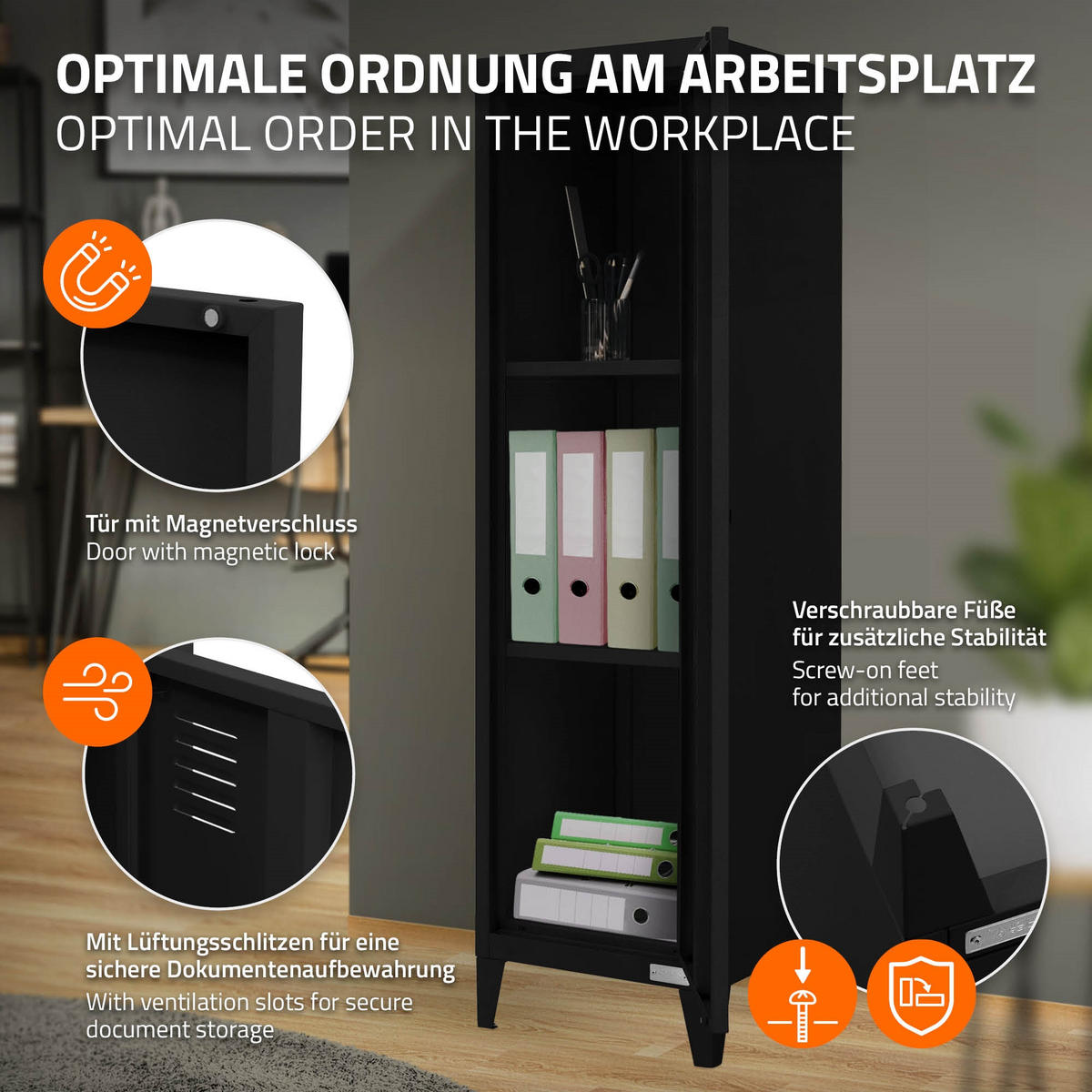 AKTENSCHRANK - Schwarz, Metall (38/137.5/38cm) - ML-DESIGN