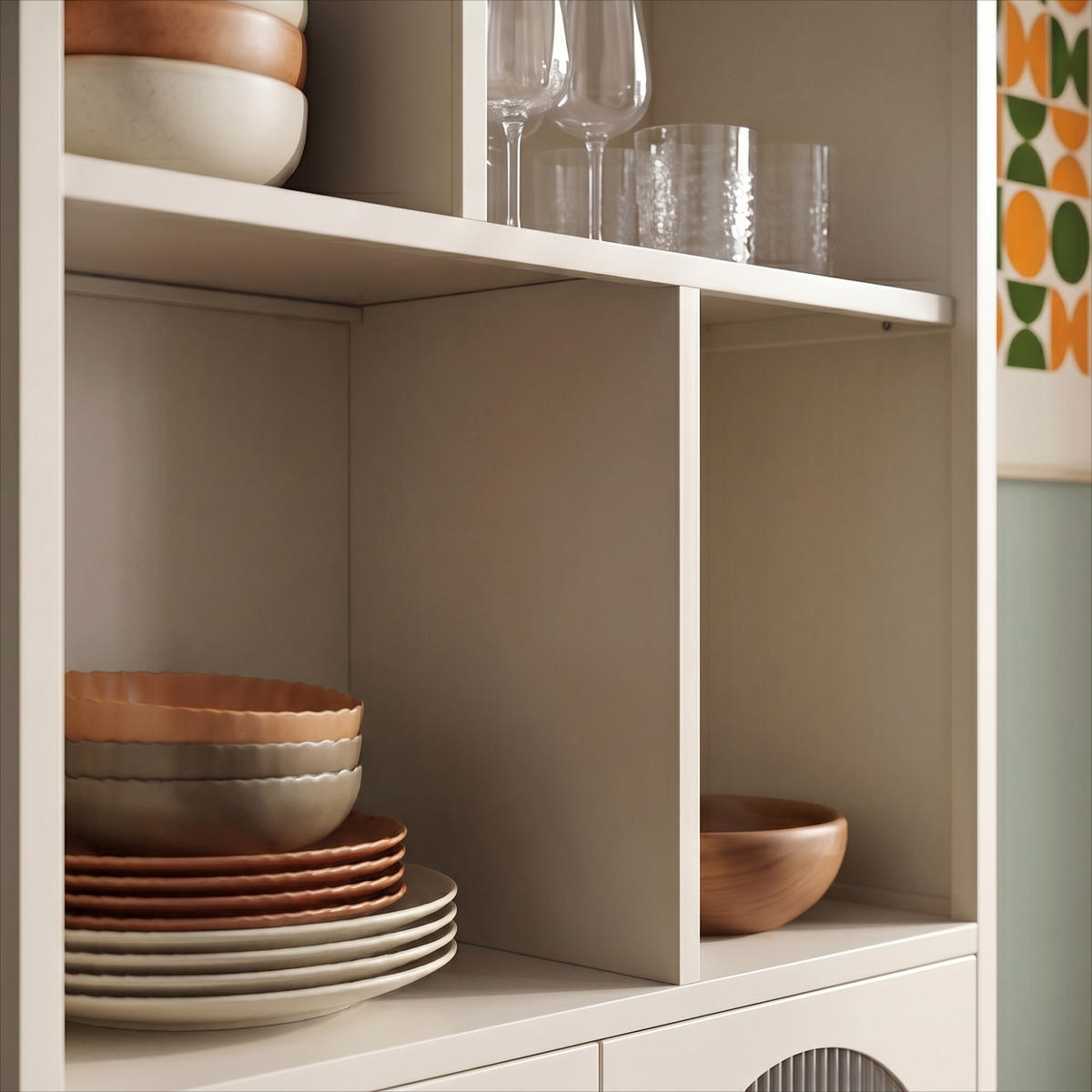 BÜCHERREGAL Metall industriell MILIE, 180 cm hoch, 2 Türen, 4 Nischen, beige und geriffeltes Glas - Beige, Metall (80/180/35cm) - Sicaan