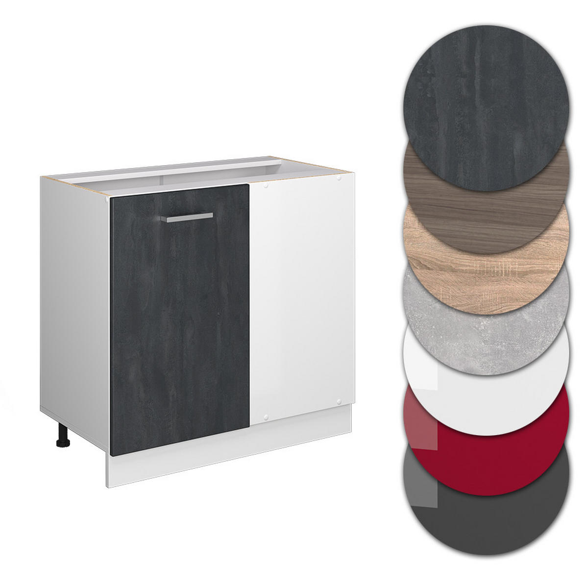 ECKUNTERSCHRANK R-Line Schwarz Beton 86 cm AP Marmor - Schwarz/Weiß, Holzwerkstoff (86/81.6/60cm) - Vicco