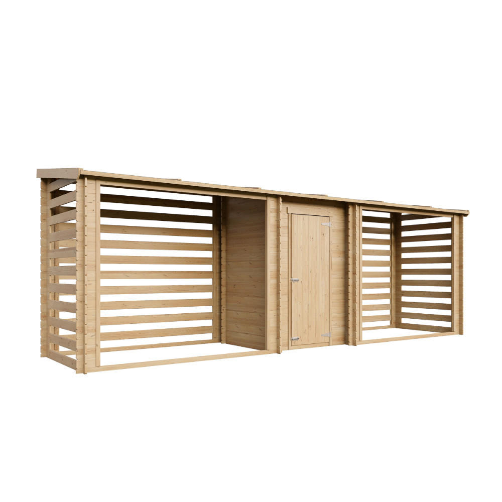 BRENNHOLZLAGER aus Holz mit geschlossenem Stauraum 6,18 m², zwei Lagerbereiche für ca. 7,38 m³ Brennholz, 564 x 146 x 199 cm (B x T x H) - Naturfarben, Holz (564/199/146cm) - Timbela