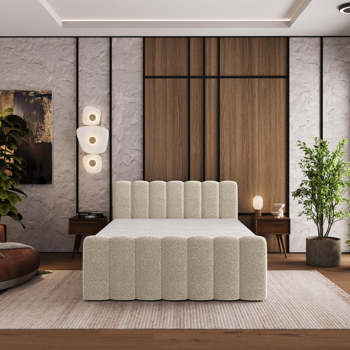 BOXBETT CELLA 160x200 cm mit Matratze und Topper - Creme - Creme, Holz (160/200cm) - MASSENO