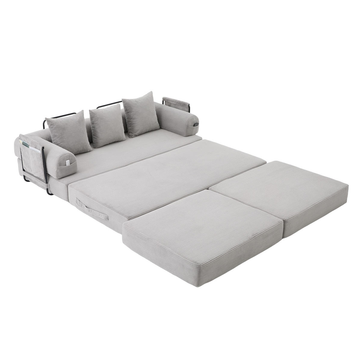ECKSOFA DE-33795 modular mit 3 Kissen und Hocker Hellgrau - Hellgrau, Metall (200/190cm) - ComfortXL