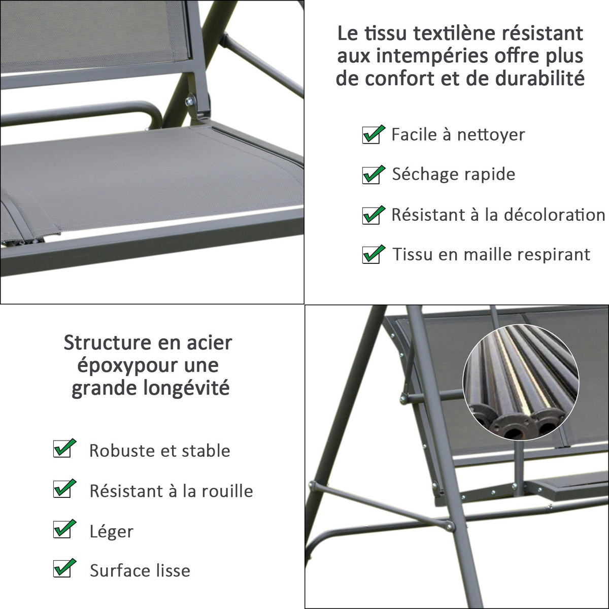 HOLLYWOODSCHAUKEL DE-15224 3-Sitzer mit verstellbarem Dach Grau - Grau, Metall (118/159/175cm) - ComfortXL