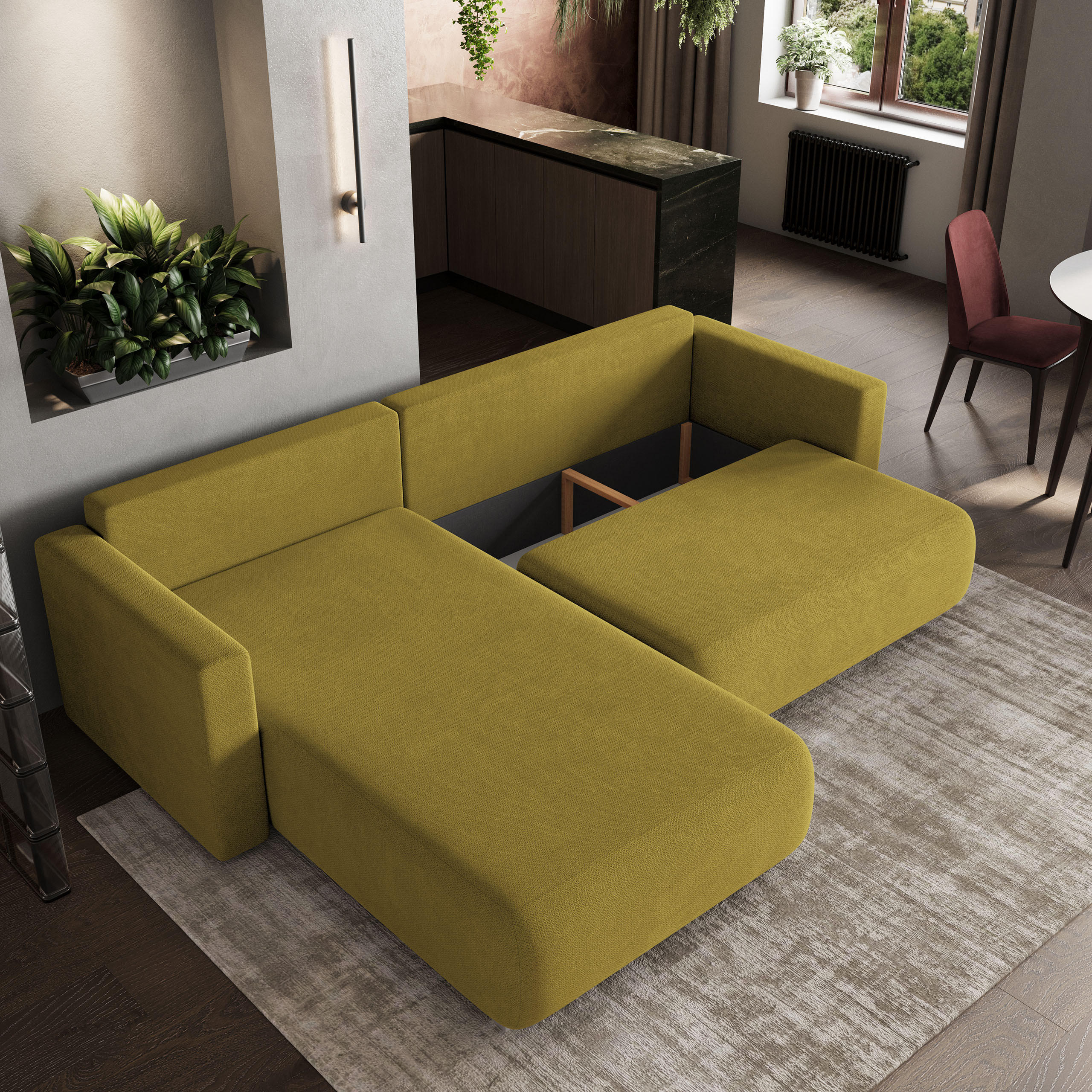 Thumbnail - Masseno Ecksofa, Gelb, Holz, 3-Sitzer, L-Form,L-Form, 265x183 cm, Wohnzimmer, Sofas & Couches, Wohnlandschaften, Ecksofa...