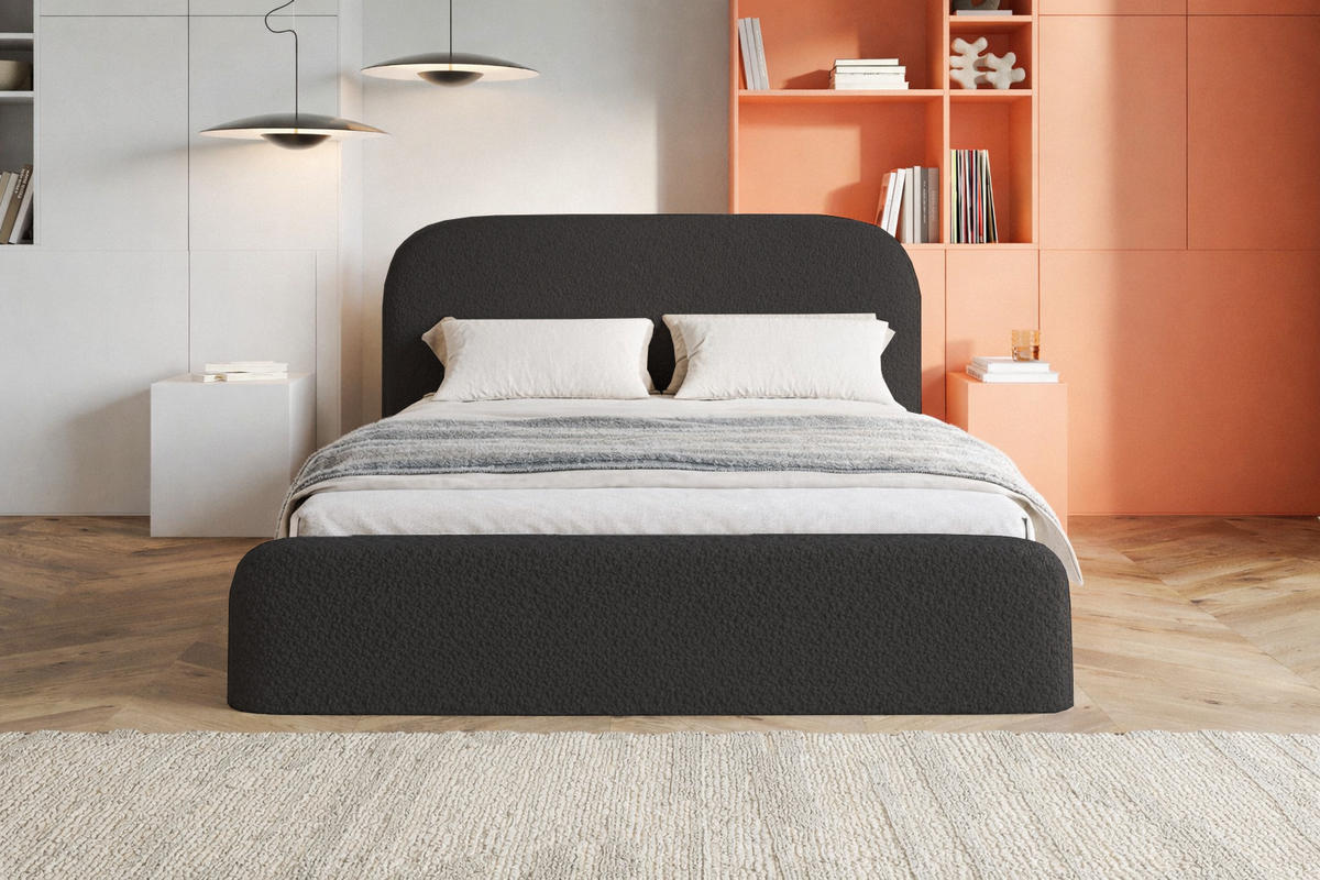 DOPPELBETT 160x200 Wendra Slim mit Lattenrost, Bettkasten, Boucle, Schwarz - Schwarz, Holz/Textil (160/200cm) - Emporius