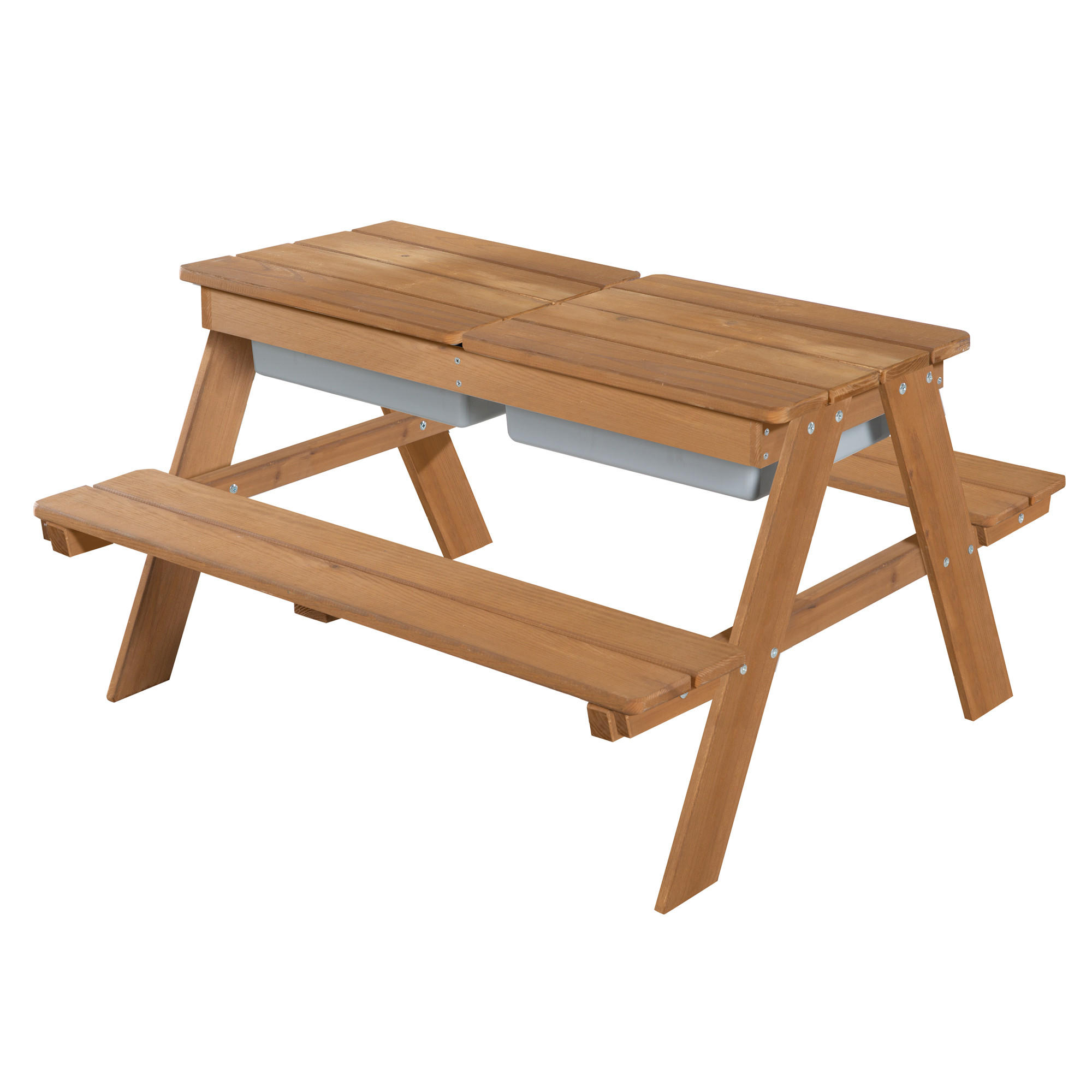 KINDERSITZGARNITUR OUTDOOR + mit Spielwannen und Bankkissen - Teakfarben, Holz - Roba