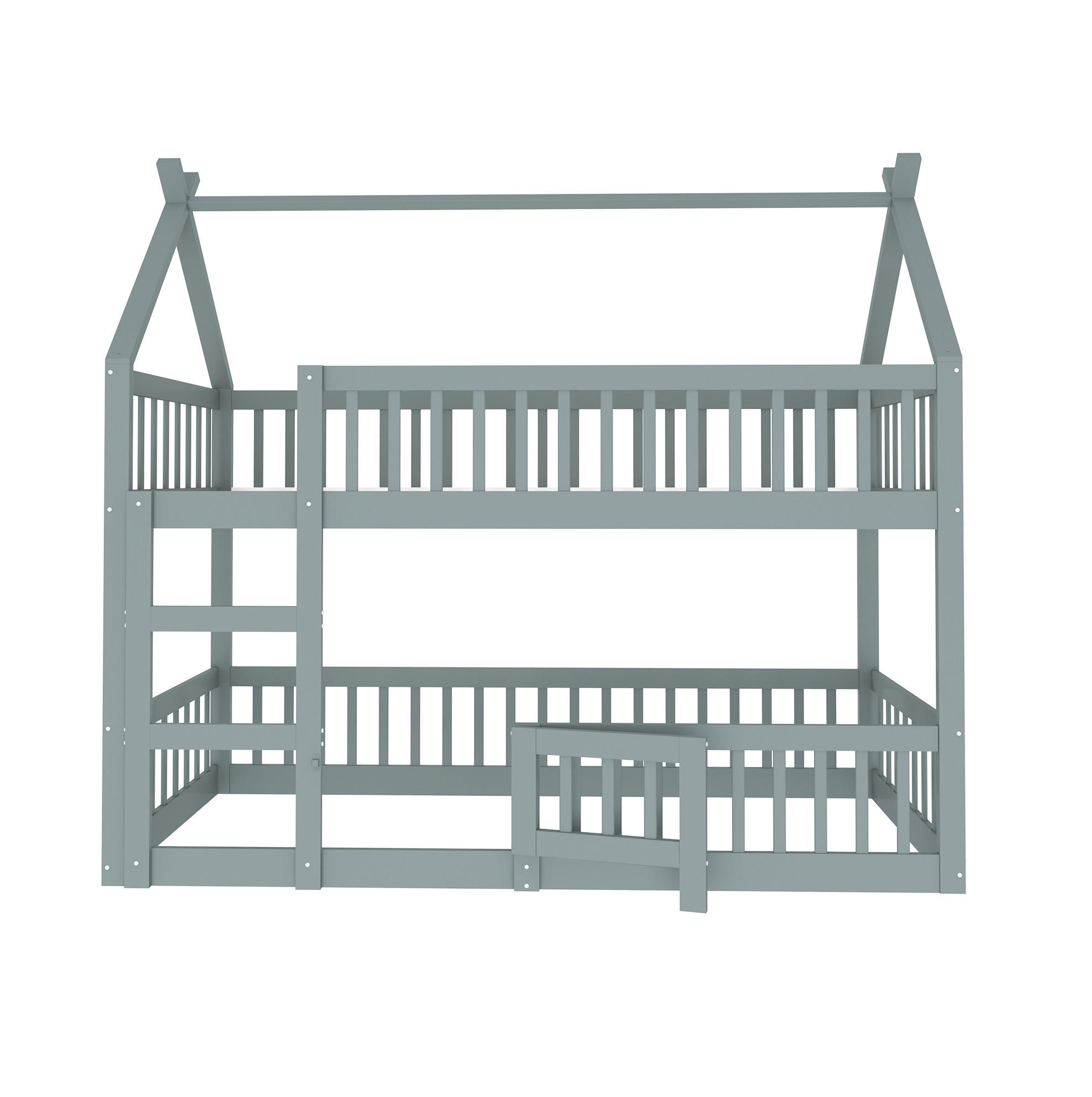HAUSBETT 90/200 cm in Grau mit Treppe und Spielbereich - Grau, Holz (90/200cm) - Flora Grace