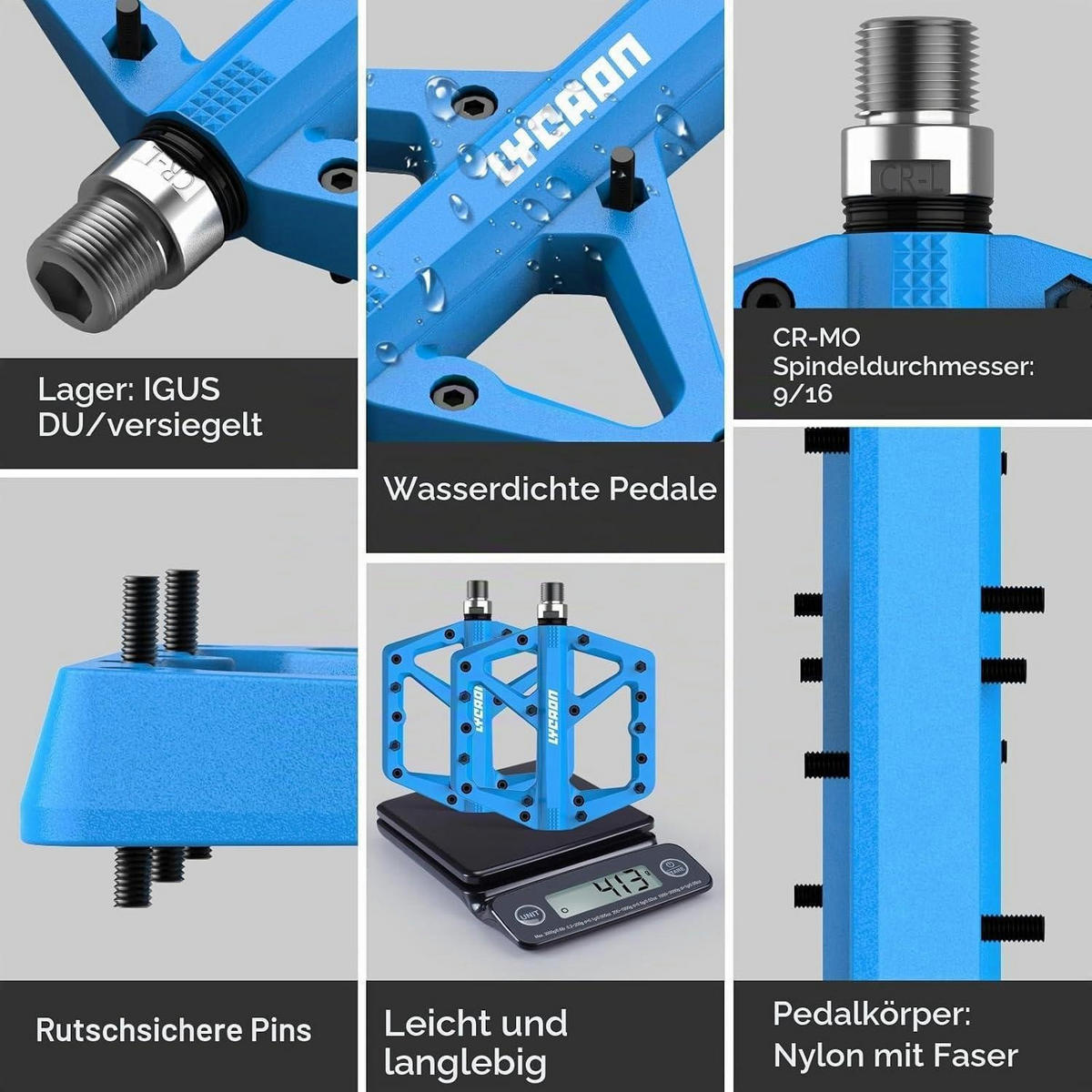 FAHRRADPEDALE Blau, Rutschfest, CR-MO Spindel - Blau, Kunststoff (10.9/1.4/10.9cm)