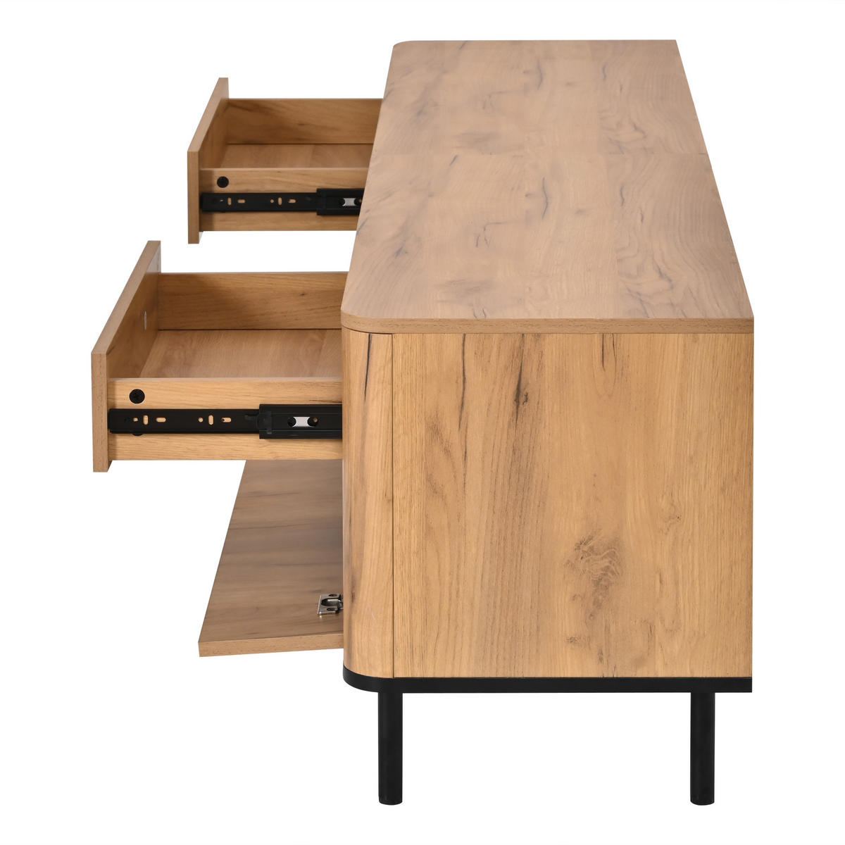 TV STOLEK s 2 zásuvkami a 2 výklopnými dvířky, přírodní, 180 cm - přírodní/černá, kompozitní dřevo (180/52/40cm) - Urban Meuble