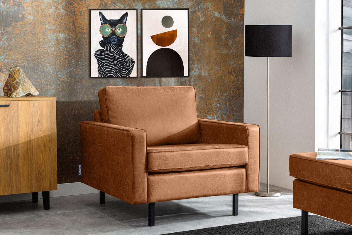 SESSEL INVIA mit Armlehnen auf hohen Metallbeinen vintage, Lederoptik-Stoff, Rot - Rot/Schwarz, Textil (98/87/98cm) - KONSIMO®