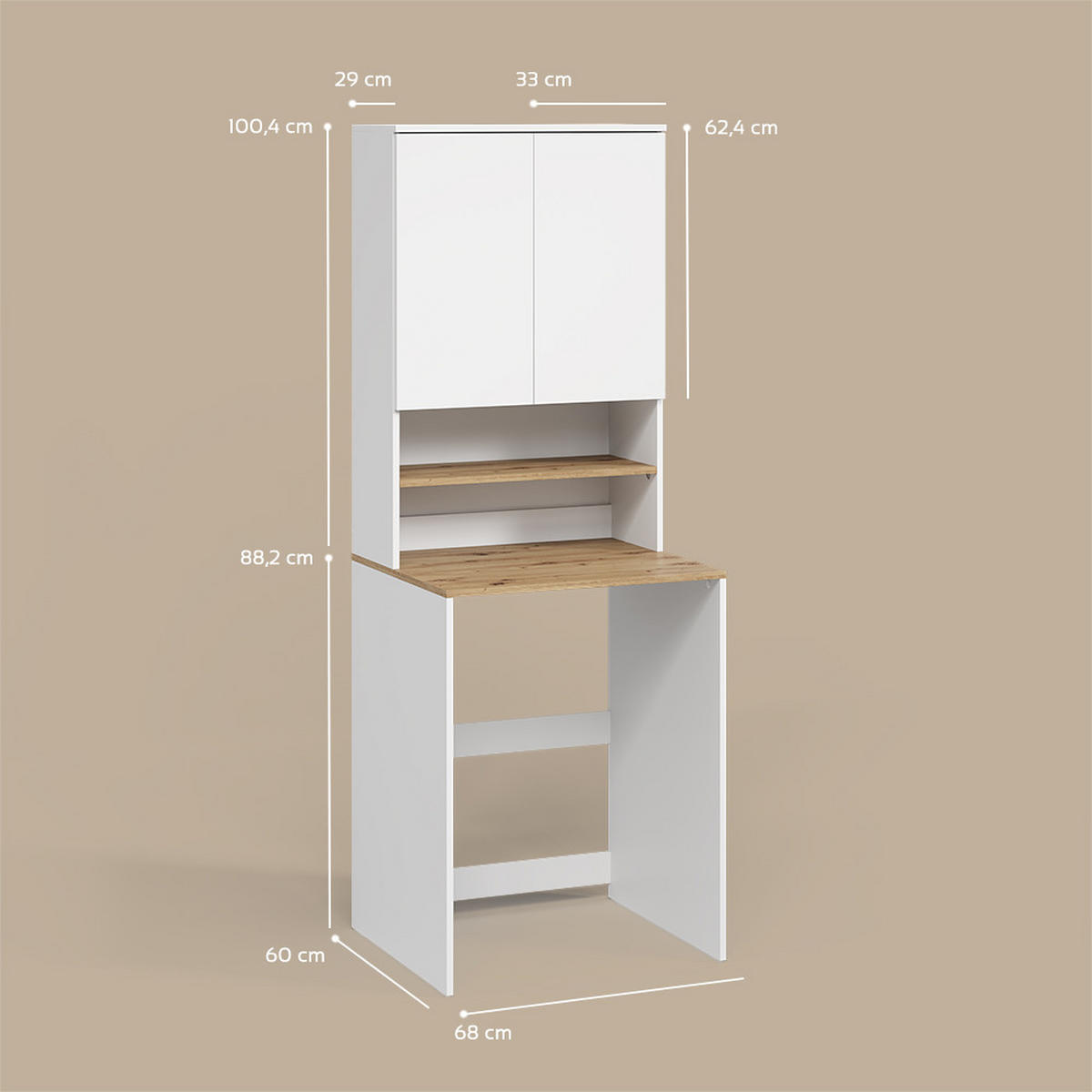 WASCHMASCHINENSCHRANK Paolina Weiß/Artisan 68 x 88.2 cm 2 Teile mit Regal - Weiß/Eiche Artisan, Holzwerkstoff (68/88.2/60cm) - Livinity®