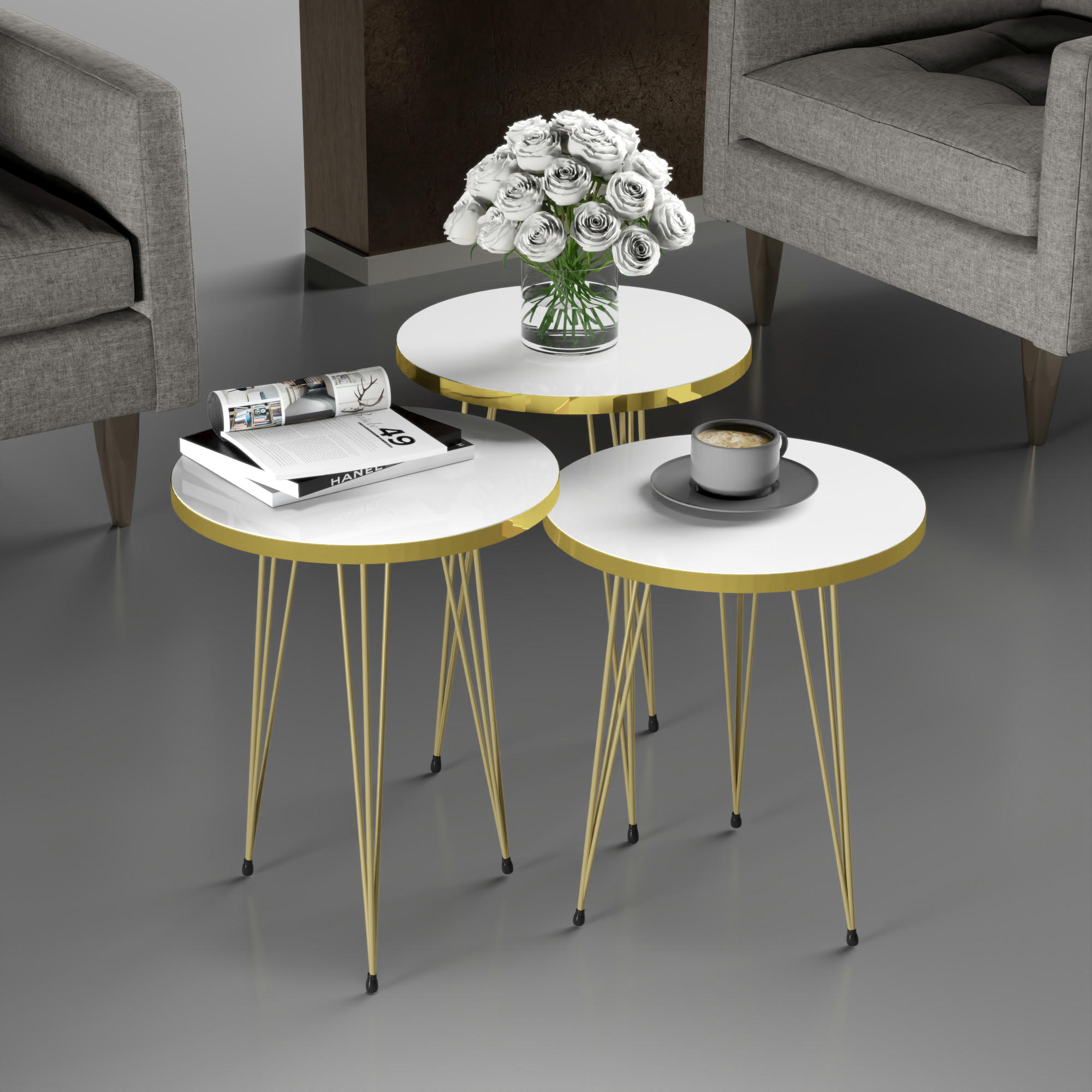 SATZTISCH Ry im 3er Set - Goldfarben, Metall (34/34/55cm) - [en.casa]