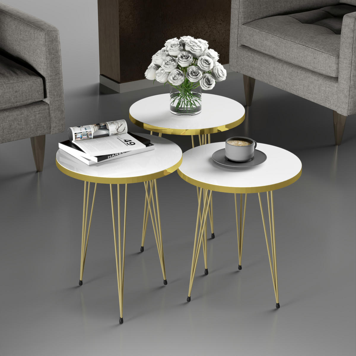 SATZTISCH Ry im 3er Set - Goldfarben, Metall (34/34/55cm) - [en.casa]