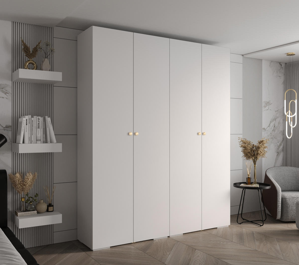 DREHTÜRENSCHRANK 236.7/200/47 4-türig - Goldfarben/Weiß, Holz/Metall (200/236.7/47cm) - Abiks Möbel
