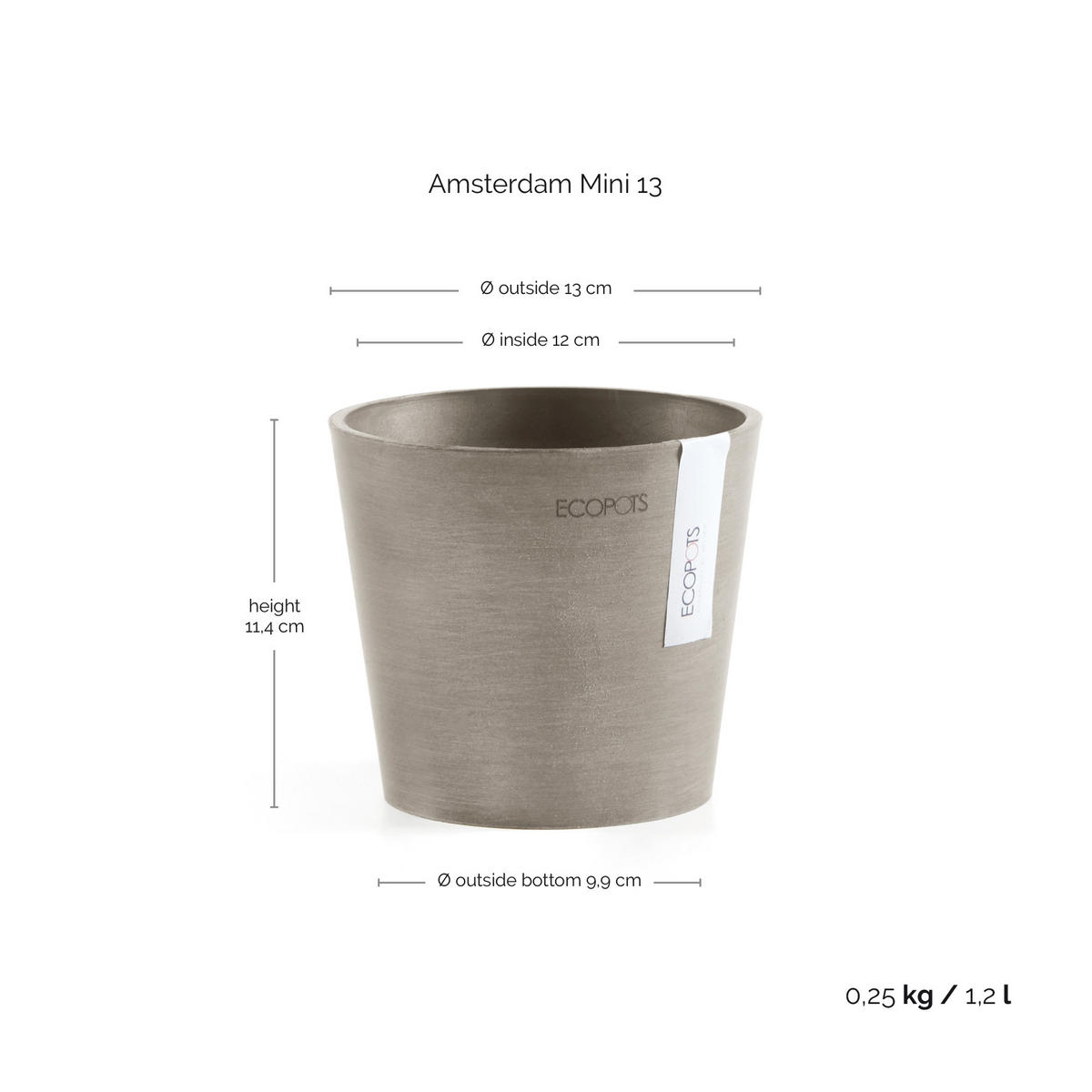 BLUMENTOPF Amsterdam 13/11,4 cm Taupe - Taupe, Kunststoff (13/11.4cm) - Ecopots