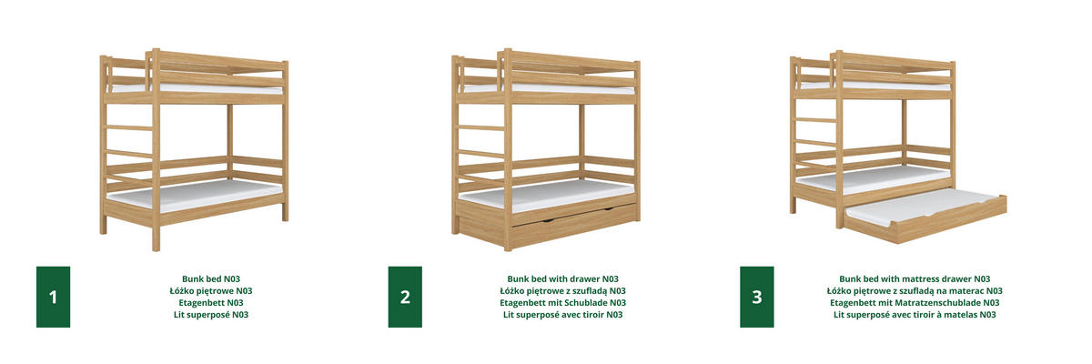 ETAGENBETT N03 mit Matratzenschublade Eiche Natur 90/180 - Eiche Artisan, Naturmaterialien/Holz (90/180cm) - N-Wood