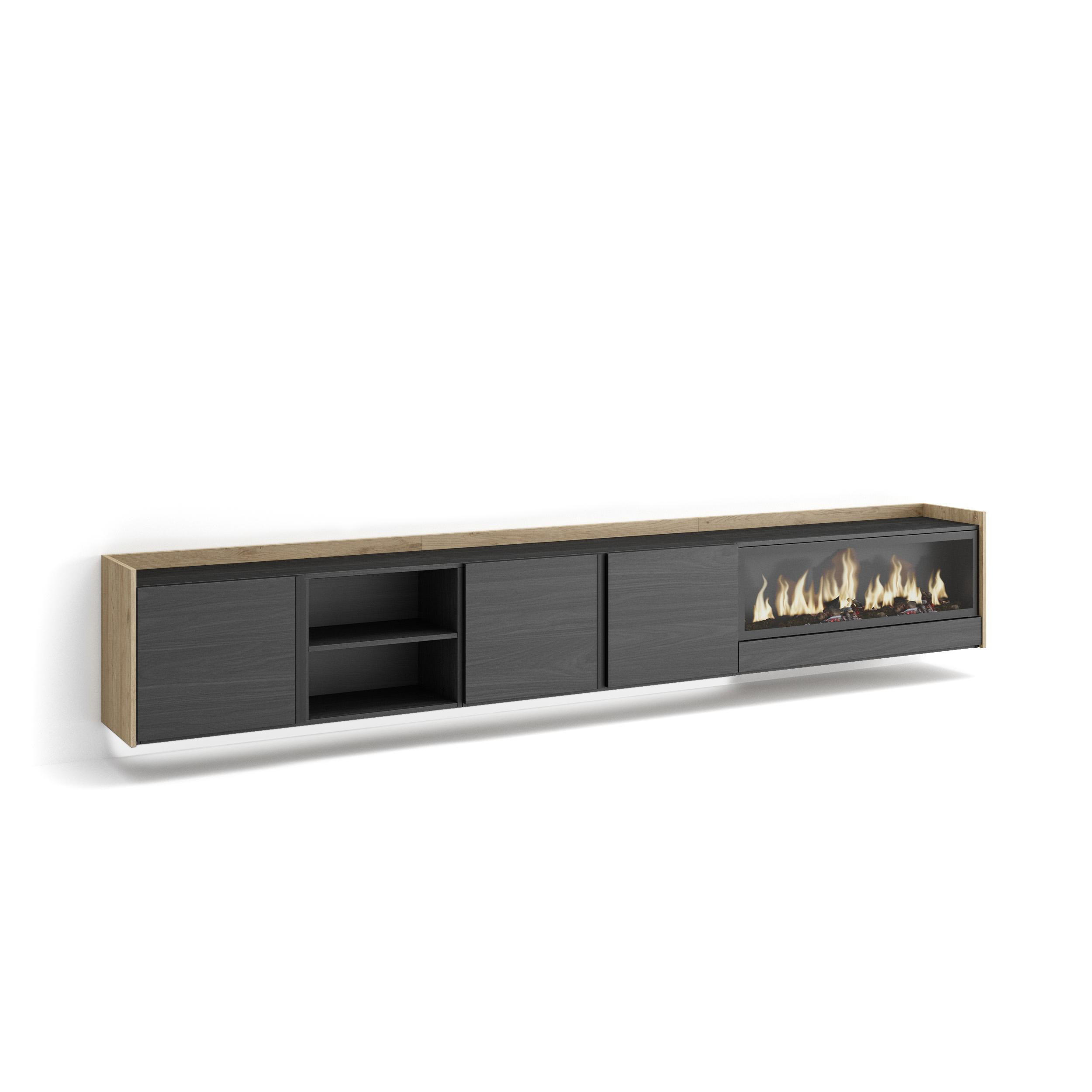Skraut Home Lowboard, Schwarz 315x50x35 cm