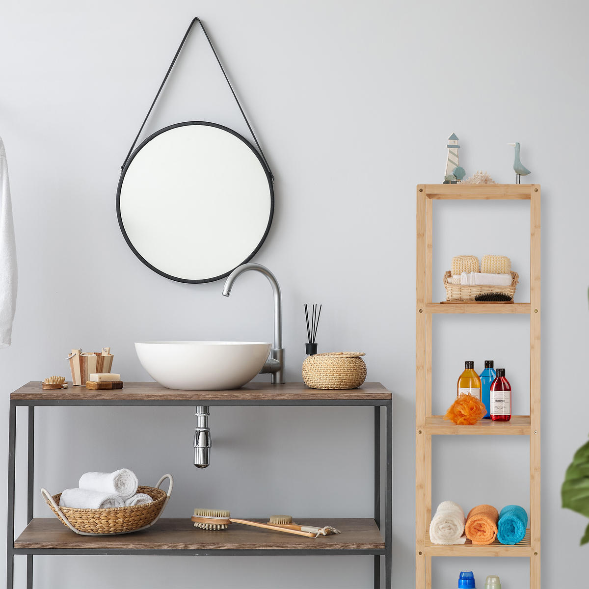 BADREGAL - Hellbraun, Holz (38/162/39.5cm) - Relaxdays