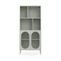 BÜCHERREGAL Metall H180cm 2 Türen 4 Fächer Salbeigrün und Geriffeltes Glas MILIE - Salbeigrün, Metall (35/180/80cm) - Sicaan