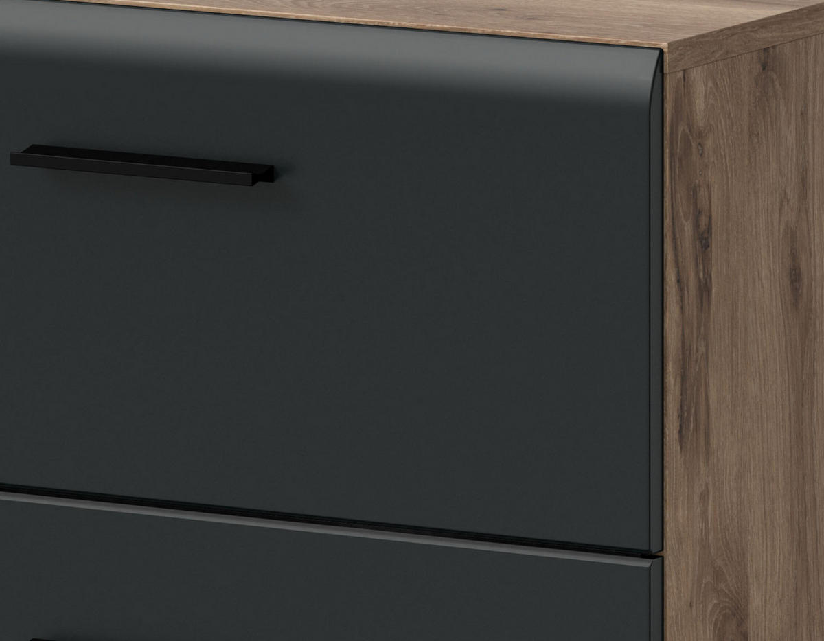 BADMÖBEL-SET 4-teilig Schwarz matt, Eiche Nox 150 x 185 cm, mit viel Stauraum und Vollauszug - Eichefarben/Schwarz, Glas/Holzwerkstoff (150/185/30cm) - Inn.Furn