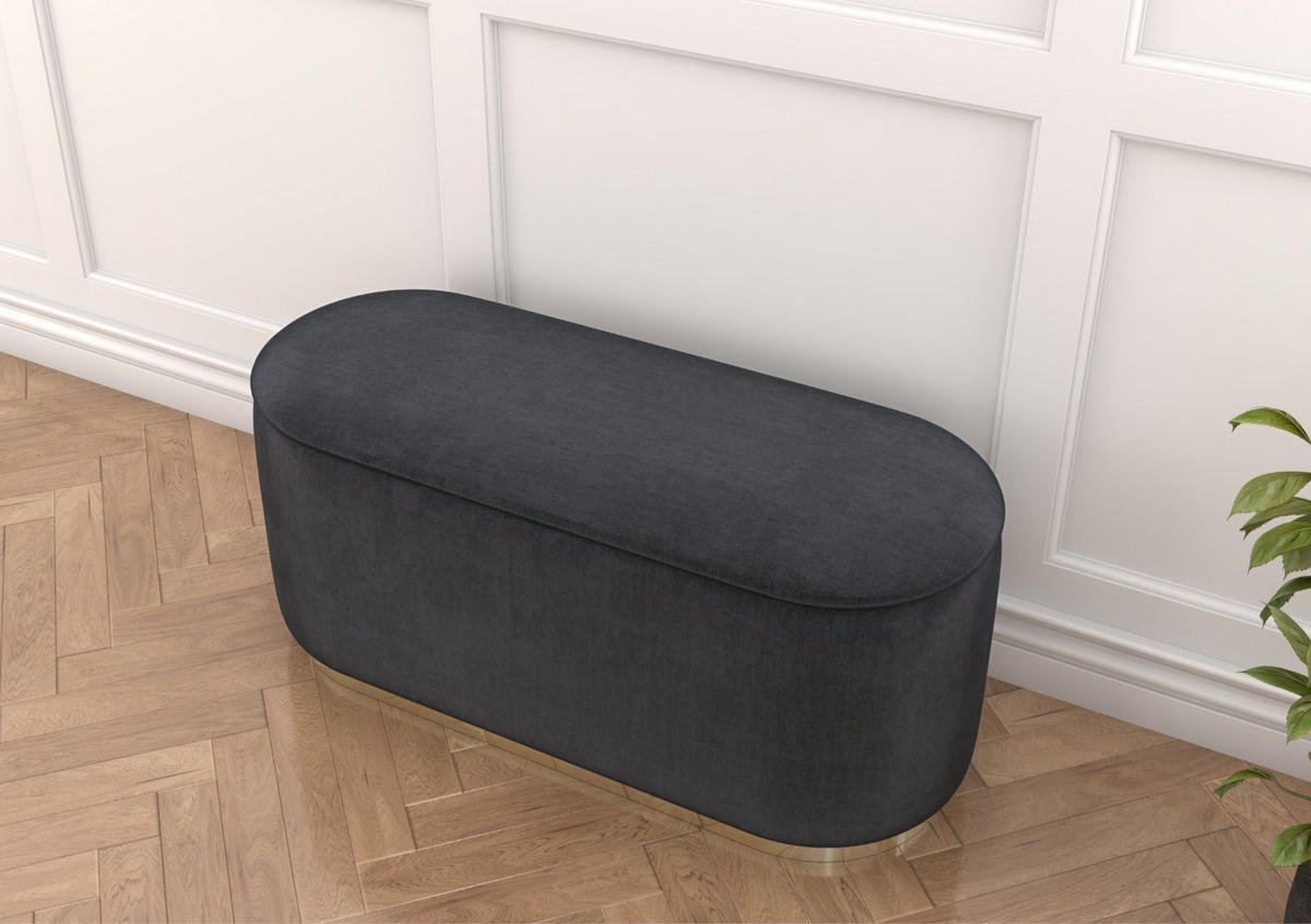 POUF Scarlett mit Stauraum, goldene Basis, 110/47/45 cm, Grau - Goldfarben/Grau, Holzwerkstoff/Textil (110/47/45cm) - Dancan