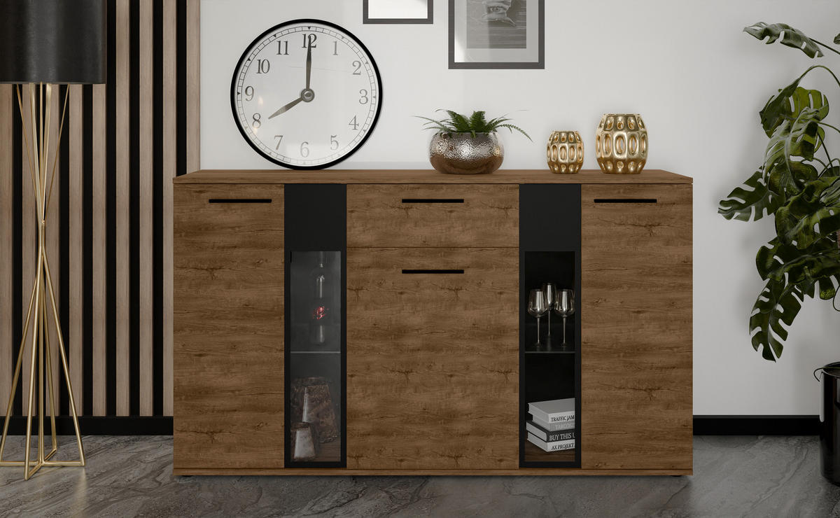 SIDEBOARD Formilo Lefkas Eiche 140,4/80/40,2 cm – Kommode mit Schublade - Braun, Holzwerkstoff/Kunststoff (140/80/40cm) - AX Living