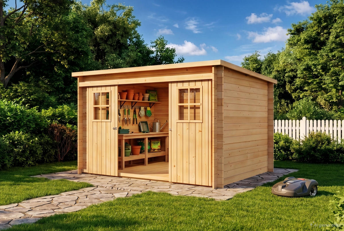 GERÄTEHAUS Holz Vera - Naturfarben, Holz (325/187/235cm) - Alpholz