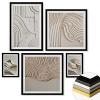 WANDBILDER 5er-Set - 50x50 cm & 20x30 cm & 40x60 cm Schwarzer Rahmen - Abstrakte beige Wellen - Schwarz, Kunststoff (40/60cm) - ArtPrintCave