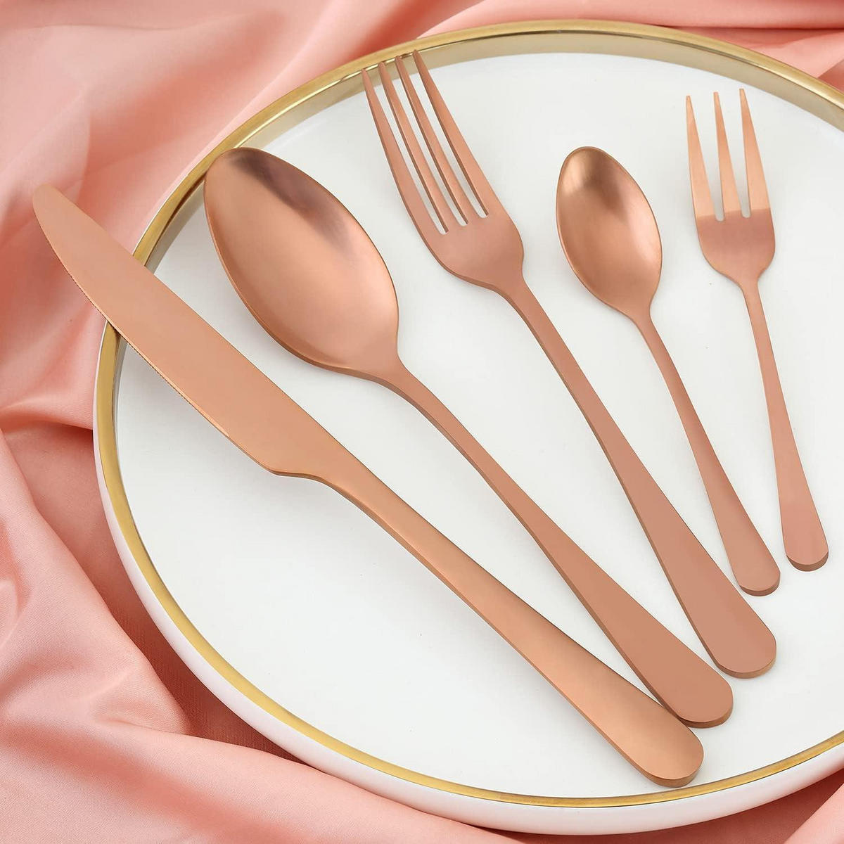 BESTECK Set 30-teilig Roségold Mattiert - Goldfarben, Metall
