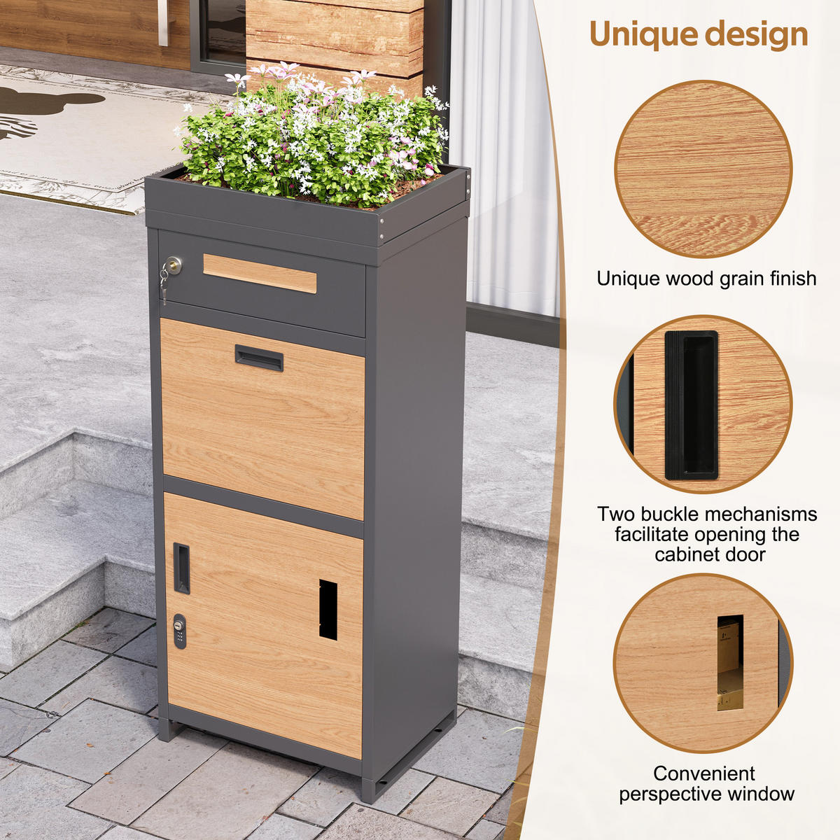 PAKETBRIEFKASTEN Mit Blumentrog Holzoptik/Grau - Braun, Metall (37/118.5/50cm) - ComfortXL