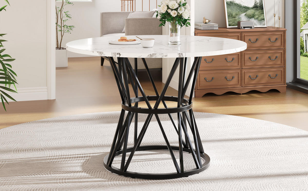 ESSTISCH 100x100x76 cm in Schwarz aus MDF mit Schwarz-Marmoroptik auf Metallgestell mit Stellfüßen - Schwarz, Holzwerkstoff (100/100/76cm) - Modfu