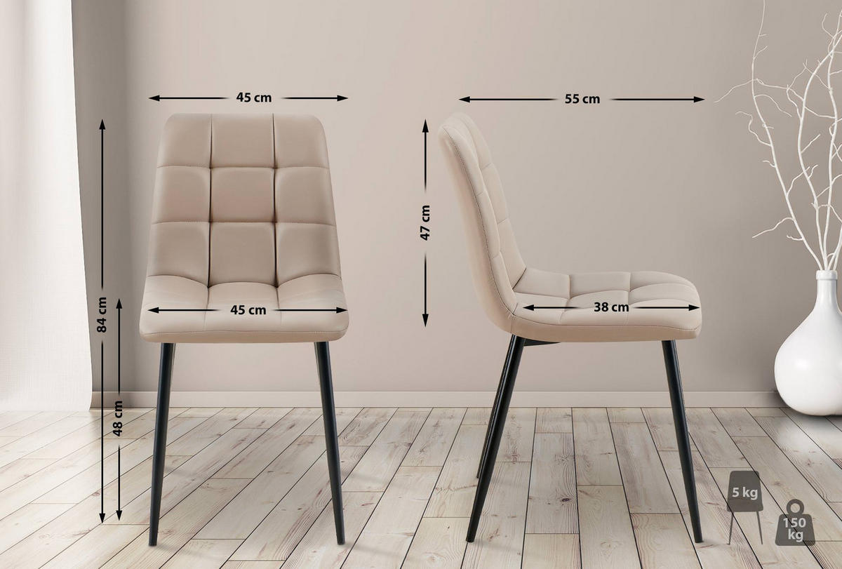 STUHL 4er Set Lederlook taupe - Taupe/Schwarz, Textil/Metall (45/84/55cm) - CLP