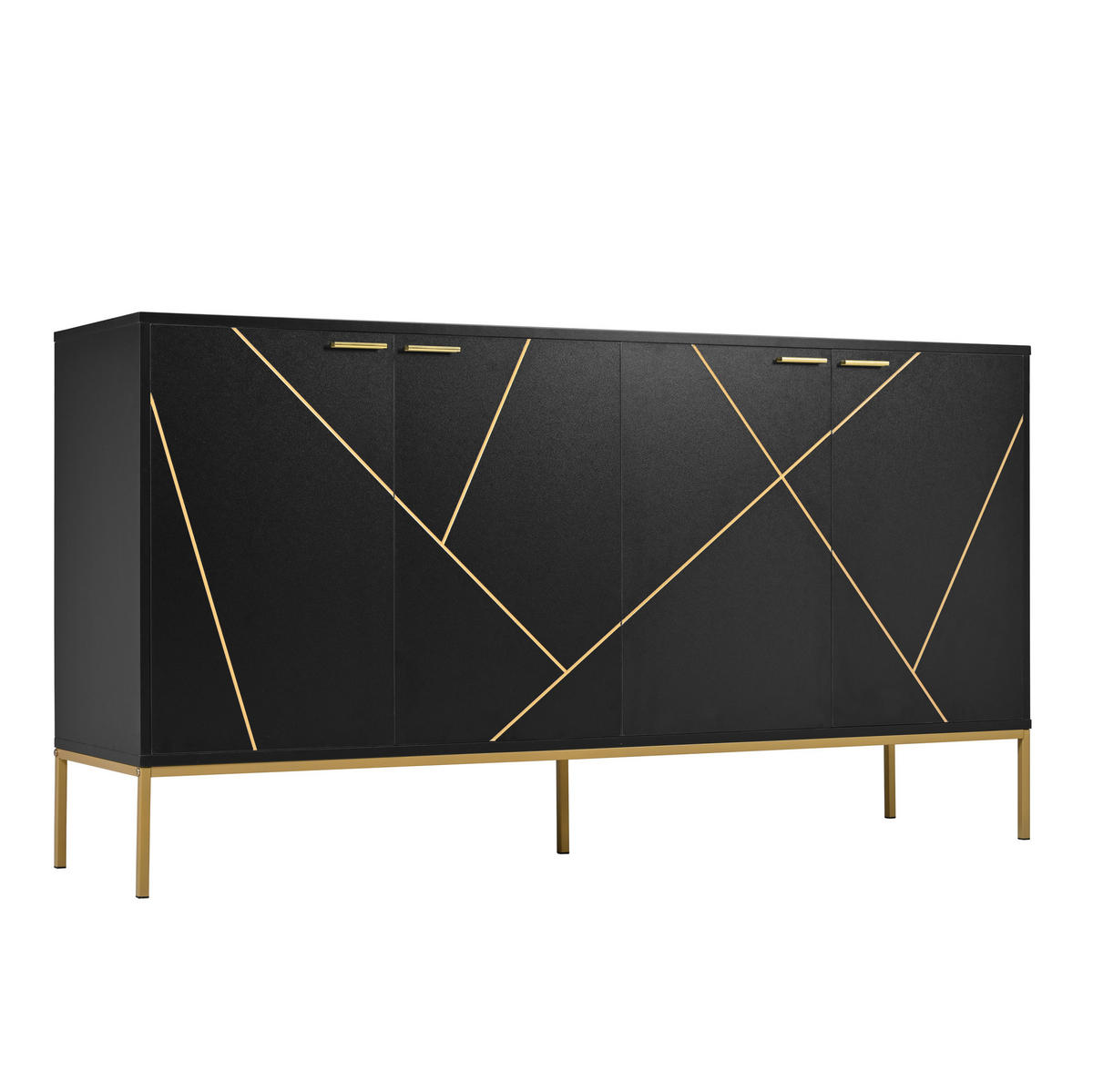 SIDEBOARD 150/40/80 cm in Schwarz mit 4 Türen und verstellbaren Einlegeböden - Schwarz, Holzwerkstoff (150/80/40cm) - Flora Grace