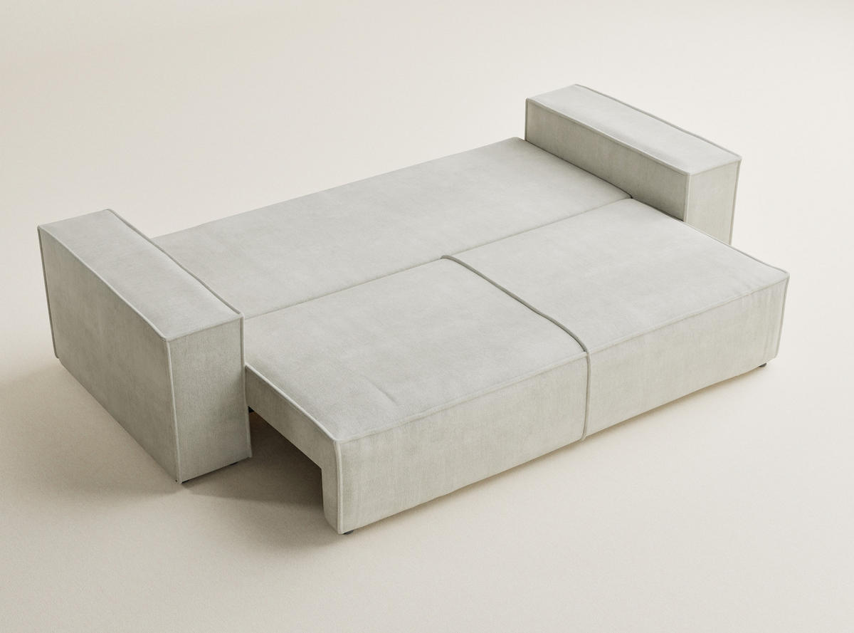 SOFA MIT SCHLAFFUNKTION Milos Creme Webstoff - Creme/Schwarz, Holz/Holzwerkstoff (255/70/105cm) - Maison de Reve