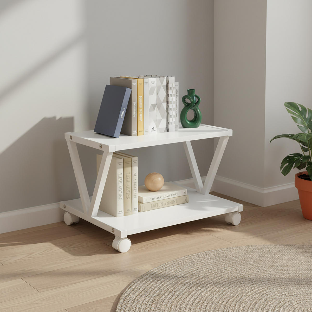 DRUCKERSTÄNDER Weiß Industrial mit Rollen 2 Ebenen - Weiß, Holzwerkstoff/Kunststoff (44/40/30cm) - Relaxdays