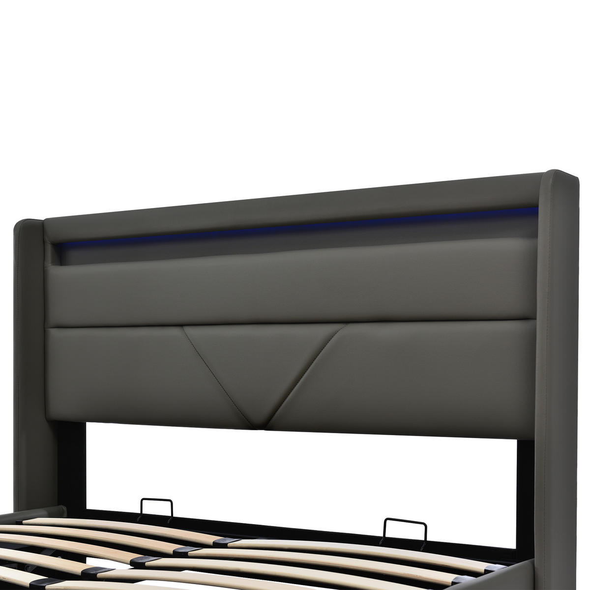 POLSTERBETT 140/200 mit Bettkasten und LED-Beleuchtung in Grau - Grau, Holzwerkstoff/Textil (140/200cm) - EVRYAE