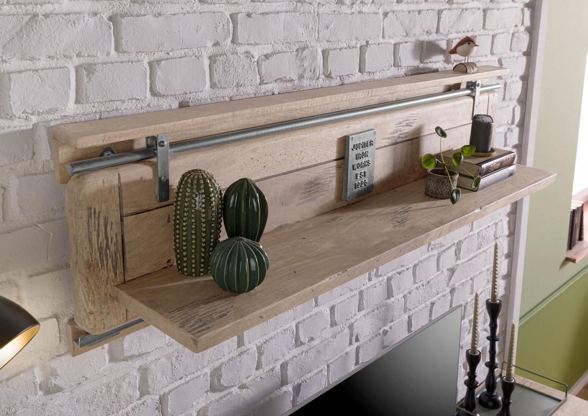 WANDREGAL Mango 180x25x38 whitewash lackiert RAILWAY #391 - Beige, Holz (180/38/25cm) - Massivmoebel24