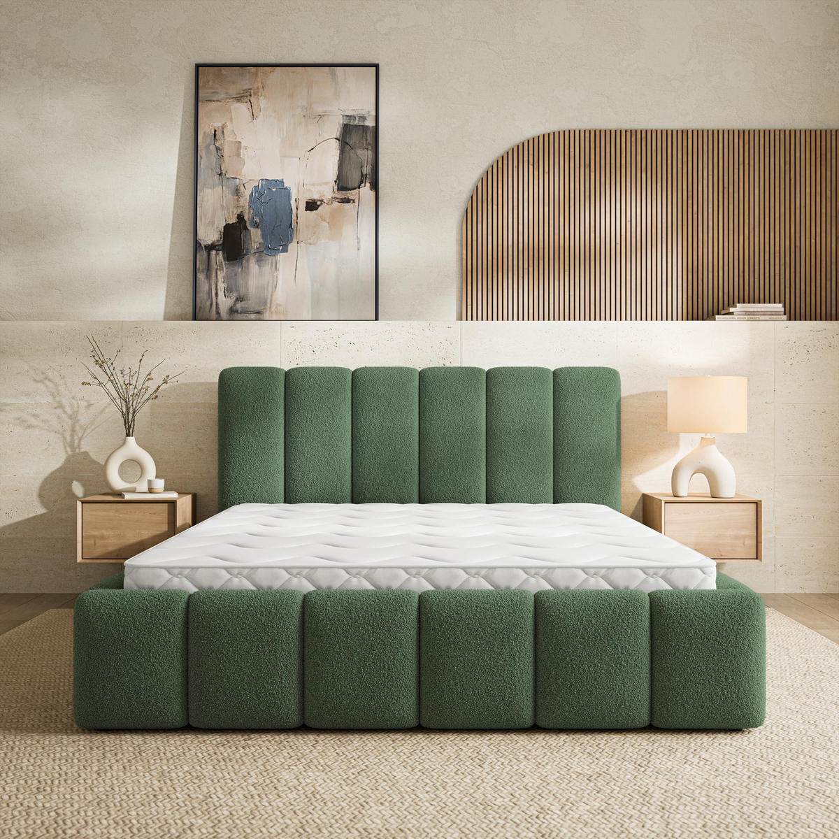 ČALOUNĚNÁ Postel RANIS 140x200 cm Zelená - zelená barva, kompozitní dřevo/textil (140/200cm) - MASSENO